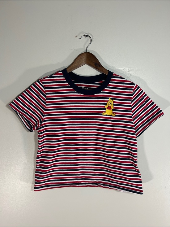 Disney Tops - Disney Striped Crop Tee w/ Embroidered Winnie the Pooh
